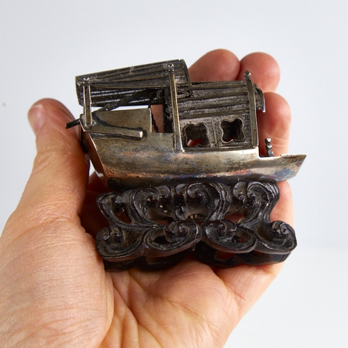 1144 - A late 19th/early 20th century Chinese export silver model pleasure boat, by Zee Wo of Shanghai, on ... 