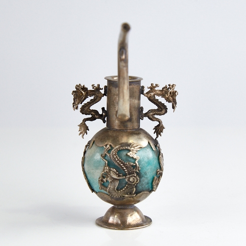 1145 - A late 19th/early 20th century Chinese export silver and carved hardstone rosewater sprinkler, carve... 