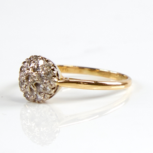 1147 - A late 20th century 18ct gold diamond cluster ring, total diamond content approx 0.2ct, setting heig... 