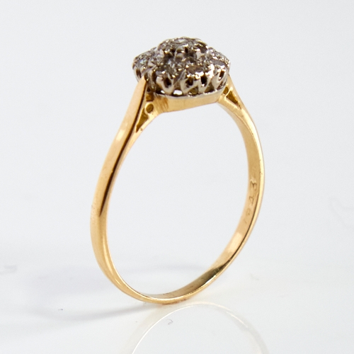 1147 - A late 20th century 18ct gold diamond cluster ring, total diamond content approx 0.2ct, setting heig... 