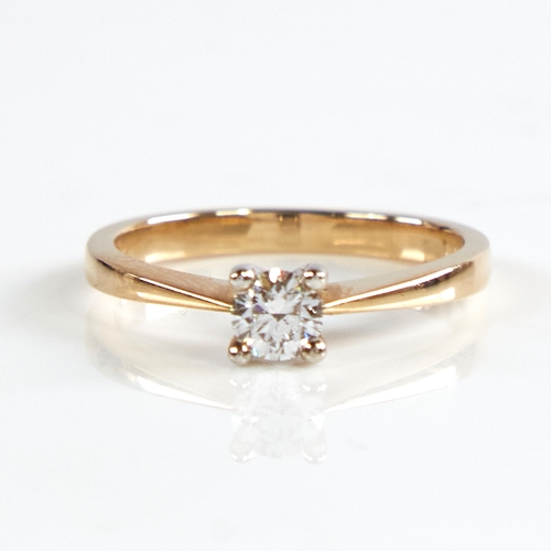 1148 - A 9ct gold 0.25ct solitaire diamond ring, set with round brilliant-cut diamond within 4-claw setting... 