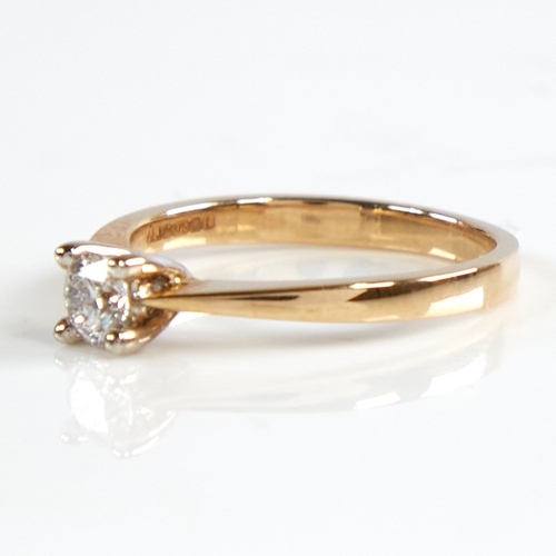 1148 - A 9ct gold 0.25ct solitaire diamond ring, set with round brilliant-cut diamond within 4-claw setting... 