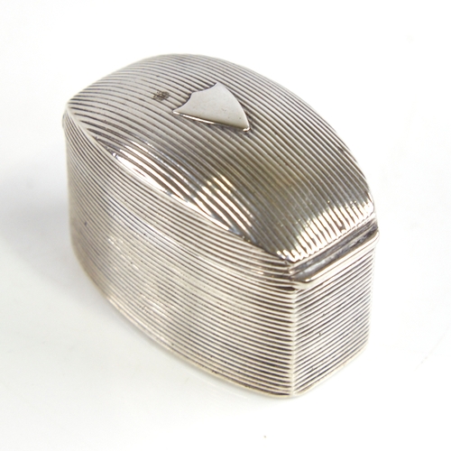 1154 - A 19th century Dutch silver loderein/snuffbox, curved rectangular form with allover ribbed decoratio... 