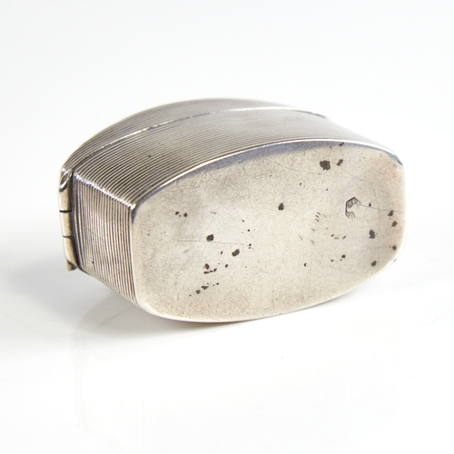 1154 - A 19th century Dutch silver loderein/snuffbox, curved rectangular form with allover ribbed decoratio... 