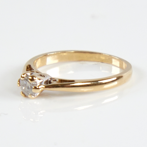 1157 - A modern 9ct gold 0.2ct solitaire diamond ring, set with round brilliant-cut diamond within 6-claw s... 