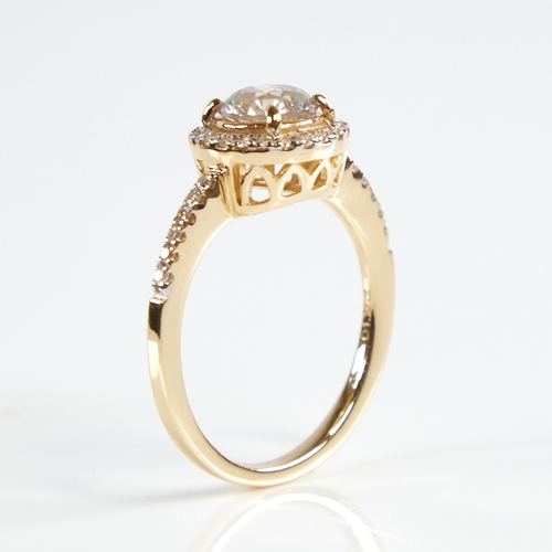 1160 - A modern 14ct gold diamond halo cluster ring, set with round brilliant-cut diamonds and diamond set ... 