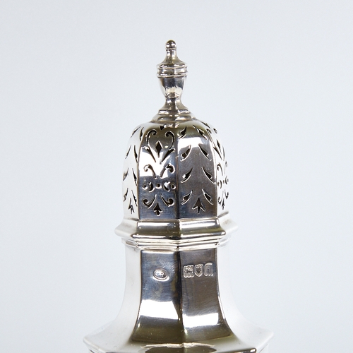 1176 - A large Edwardian silver baluster sugar caster, hexagonal form with urn finial, by John Round & Son ... 