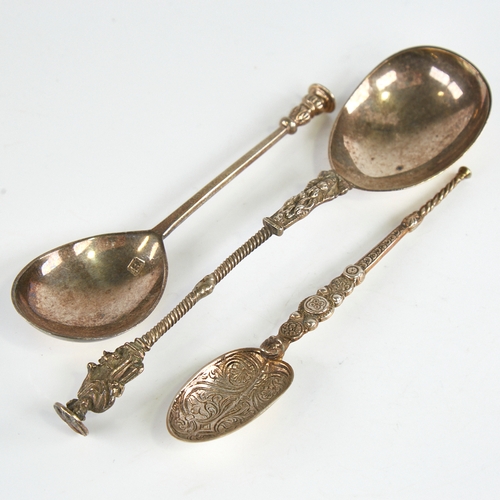 1178 - 3 English silver spoons, including anointing and Apostle examples, earliest hallmarks London 1884, l... 