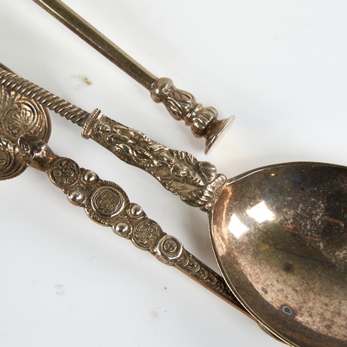 1178 - 3 English silver spoons, including anointing and Apostle examples, earliest hallmarks London 1884, l... 