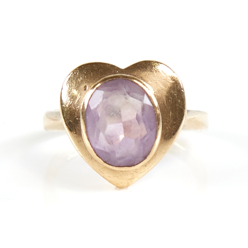 1183 - A late 20th century 9ct gold amethyst heart ring set with oval-cut amethyst, setting height 13.9mm, ... 