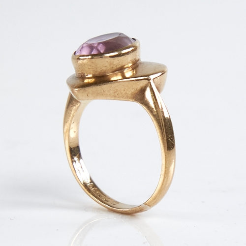 1183 - A late 20th century 9ct gold amethyst heart ring set with oval-cut amethyst, setting height 13.9mm, ... 