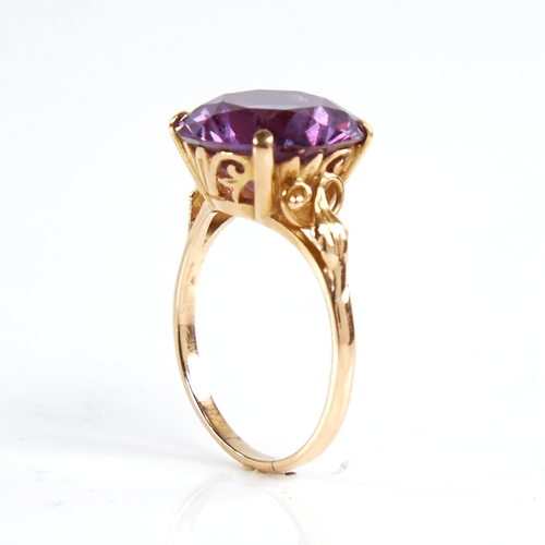 1188 - A late 20th century 18ct gold synthetic sapphire dress ring, sapphire diameter 14.6mm, size S, 6g