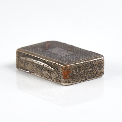 1195 - A Victorian silver vinaigrette, plain rectangular form with engine turned decoration and foliate eng... 