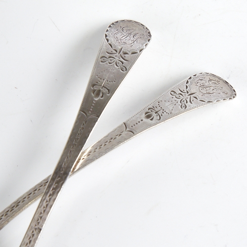 1197 - A pair of George III silver Old English pattern tablespoons, bright-cut engraved handles, maker's ma... 