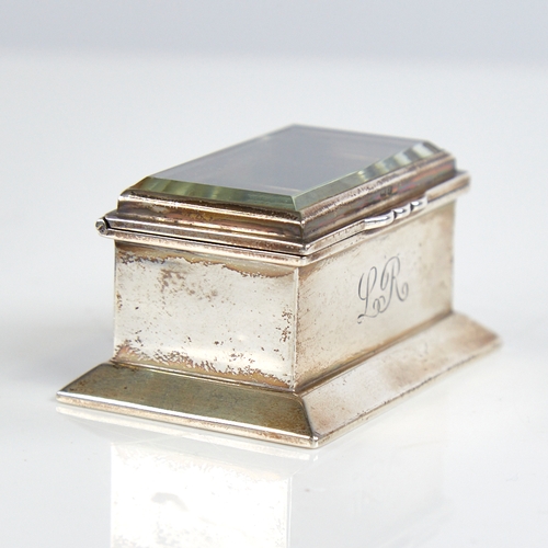 1198 - An Edwardian silver double postage stamp box, rectangular form with bevelled glass viewing lid, spru... 