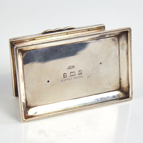 1198 - An Edwardian silver double postage stamp box, rectangular form with bevelled glass viewing lid, spru... 