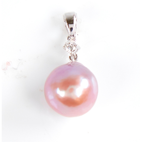 1224 - A modern 14ct white gold pink South Sea pearl and diamond pendant, round brilliant-cut diamond appro... 