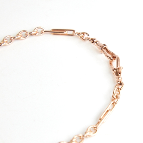 1226 - A modern unmarked 9ct rose gold fancy link double Albert chain necklace, elongated double-bar and ro... 