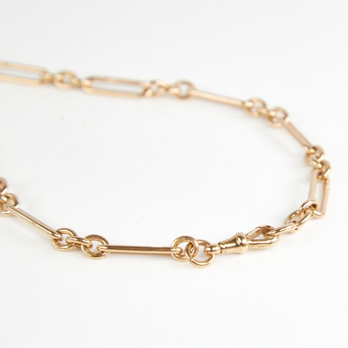 1228 - An early/mid-20th century 9ct gold double Albert chain necklace, fancy fetter links with T-bar dog c... 