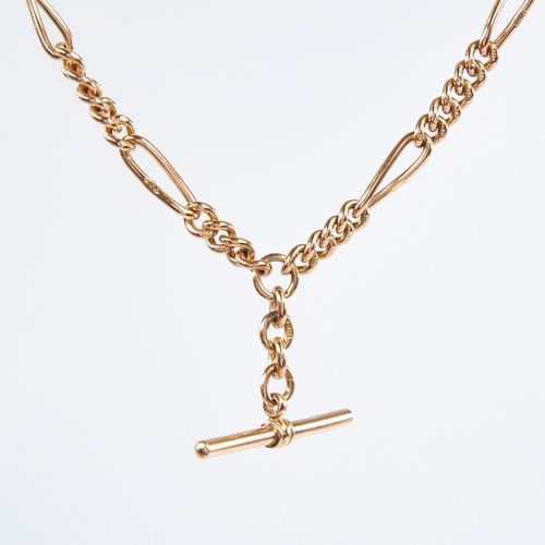 1229 - An early/mid-20th century 9ct gold fancy link double Albert chain necklace, with Figaro curb links, ... 