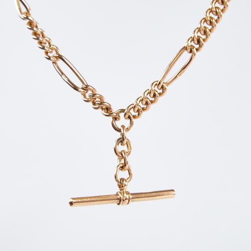 1229 - An early/mid-20th century 9ct gold fancy link double Albert chain necklace, with Figaro curb links, ... 