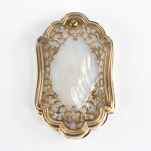 1232 - An Antique French Palais-Royal mother-of-pearl and silver-gilt dance card, fan opening to reveal 5 i... 