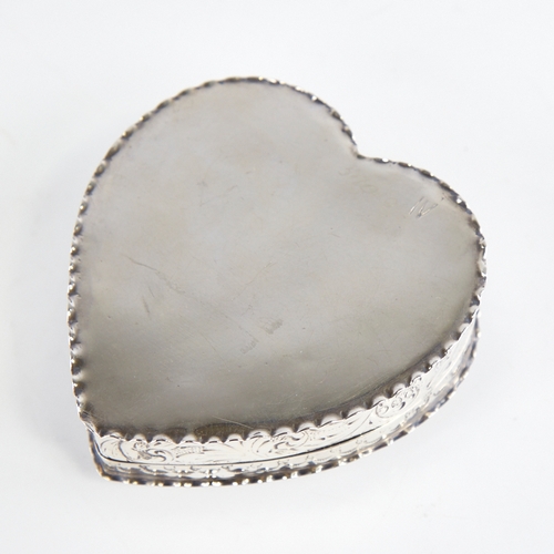 1236 - A Victorian silver heart-shaped trinket box and cover, relief embossed bird and foliate decoration, ... 