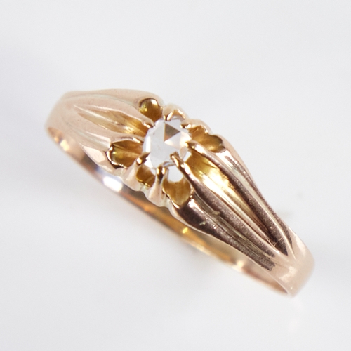 1244 - A 19th century unmarked gold rose-cut diamond gypsy ring, diamond measures: length - 4.35mm, width -... 