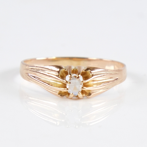 1244 - A 19th century unmarked gold rose-cut diamond gypsy ring, diamond measures: length - 4.35mm, width -... 