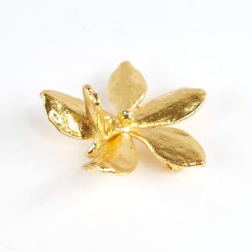 1249 - A Vintage Singaporean 24ct gold floral orchid pendant/brooch, by Risis, brooch width 40.9mm, 10.6g, ... 