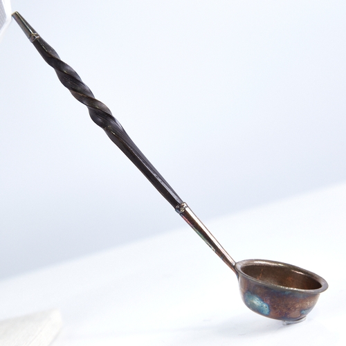 1256 - A small Georgian unmarked silver and whale baleen-handled toddy ladle, length 18cm