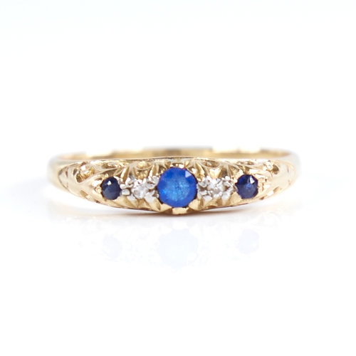 1257 - A 19th century 18ct gold graduated 5-stone blue glass sapphire and diamond half hoop ring, setting h... 