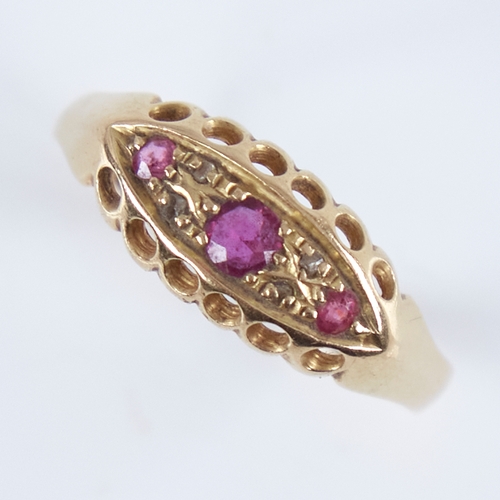 1260 - A 19th century 18ct gold graduated 7-stone ruby and diamond half hoop ring, set with old European-cu... 