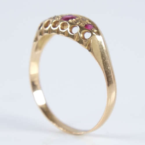 1260 - A 19th century 18ct gold graduated 7-stone ruby and diamond half hoop ring, set with old European-cu... 