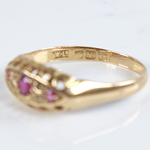 1260 - A 19th century 18ct gold graduated 7-stone ruby and diamond half hoop ring, set with old European-cu... 