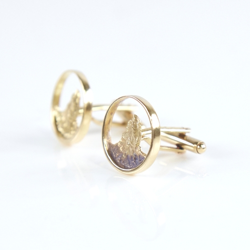 1264 - A modern pair of Continental 18ct gold mountain cufflinks, pierced and textured panels, maker's mark... 