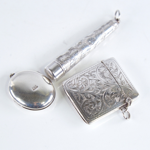 1275 - A George V silver Vesta case, a silver cheroot case and matching cheroot holder, and an Elizabeth II... 