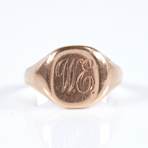 1278 - An early 20th century 9ct gold signet ring, maker's marks WW Ltd, setting height 12.4mm, size O, 5.8... 