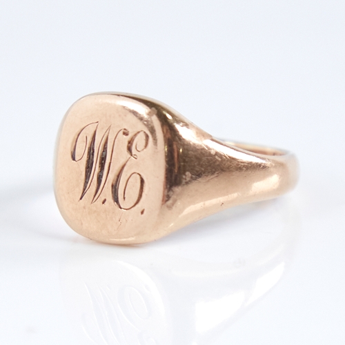 1278 - An early 20th century 9ct gold signet ring, maker's marks WW Ltd, setting height 12.4mm, size O, 5.8... 