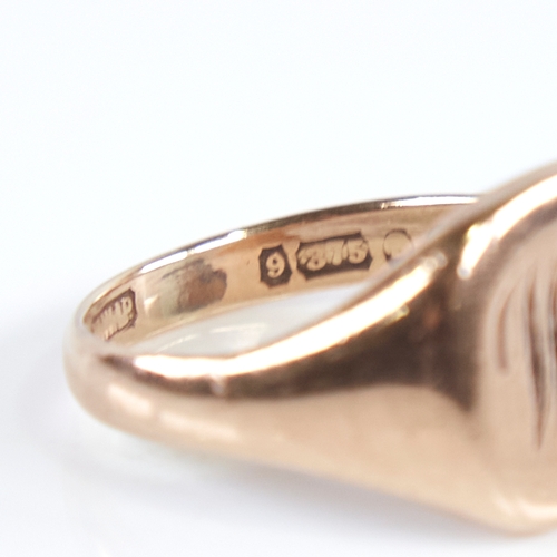 1278 - An early 20th century 9ct gold signet ring, maker's marks WW Ltd, setting height 12.4mm, size O, 5.8... 