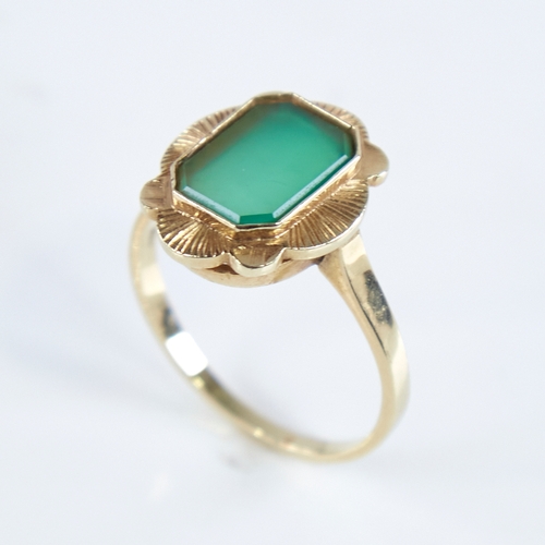 1284 - A late 20th century Chinese 14ct gold chalcedony dress ring, setting height 16mm, size Q, 4.2g