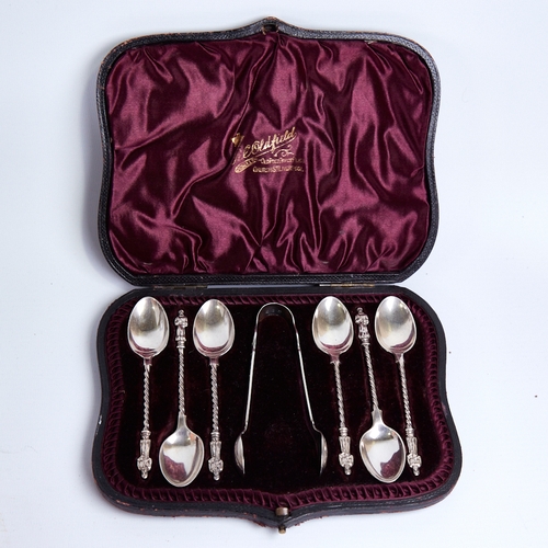 1285 - A set of 6 Victorian silver Apostle spoons, twisted stems with figural terminals, by Atkin Brothers,... 