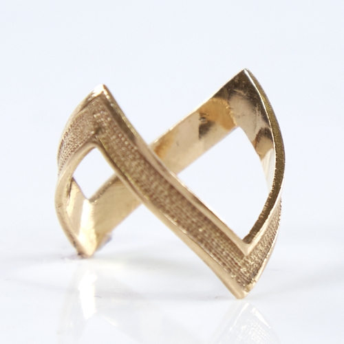 1288 - A modern Continental 18ct gold double-wishbone ring, ring length 18.3mm, size L, 3.1g