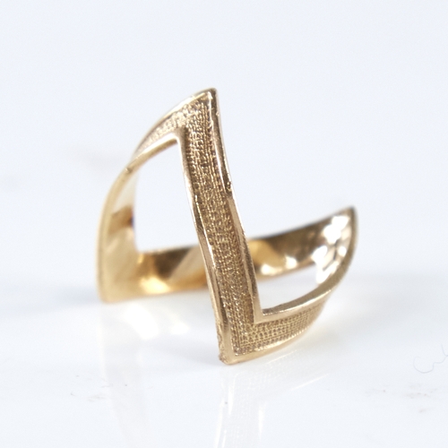 1288 - A modern Continental 18ct gold double-wishbone ring, ring length 18.3mm, size L, 3.1g