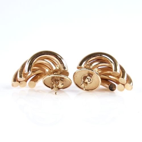 1294 - A pair of Vintage 9ct gold multi-tube half hoop earrings, earring height 26.5mm, 6g