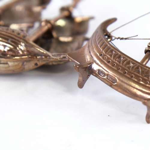 1301 - 2 modern Continental silver-gilt miniature model ships, largest height 7cm (2)