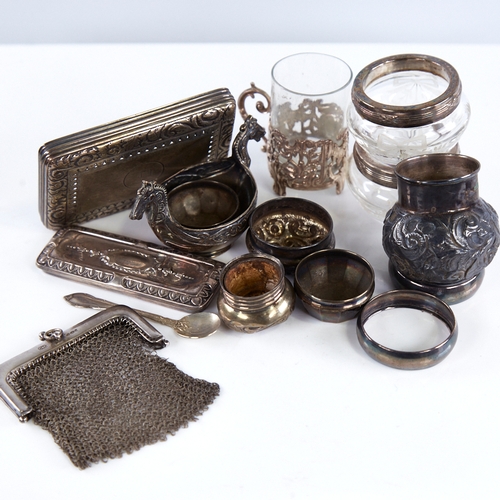 1309 - Various silver and unmarked white metal, including Norwegian silver Viking design salt cellar, silve... 