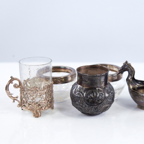 1309 - Various silver and unmarked white metal, including Norwegian silver Viking design salt cellar, silve... 