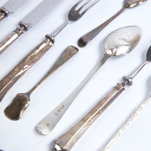 1310 - Various silver cutlery, including Georgian and Victorian teaspoons, 3-place setting of silver-handle... 