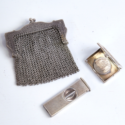 1321 - Various silver, including early 20th century vinaigrette design pillbox, German silver cigar cutter ... 